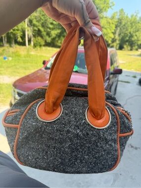 Bottega Veneta Orange-Trimmed Gray Tweed handbag